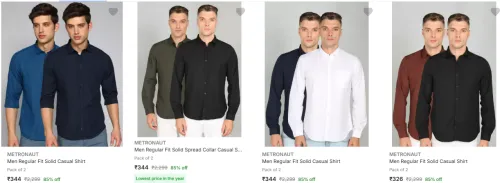Image of METRONAUT Men Casual Shirt (Pack of 2) up to 85% Discount