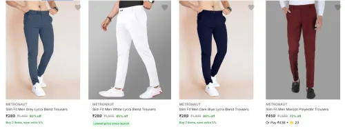 Image of Metronaut Men's Trousers at minimum 70% Discount