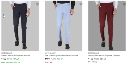 Image of METRONAUT Slim Fit Men Polyester Trousers Starting At @₹459