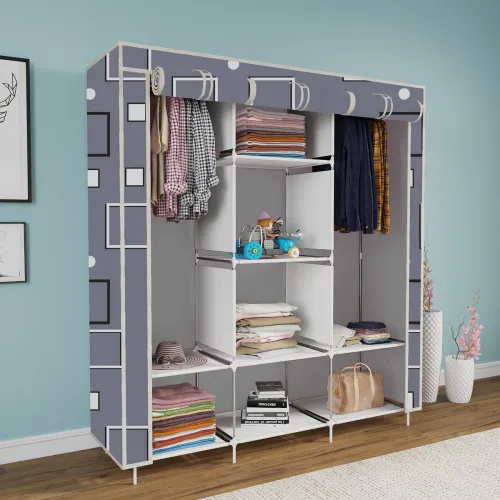 Image of MEZIRE 3 door 8 Rack Printed PP Collapsible Wardrobe