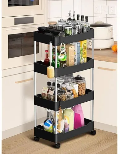 Image of MGKENTERPRISE 4 Layer Plastic & Steel Kitchen Rack Trolley