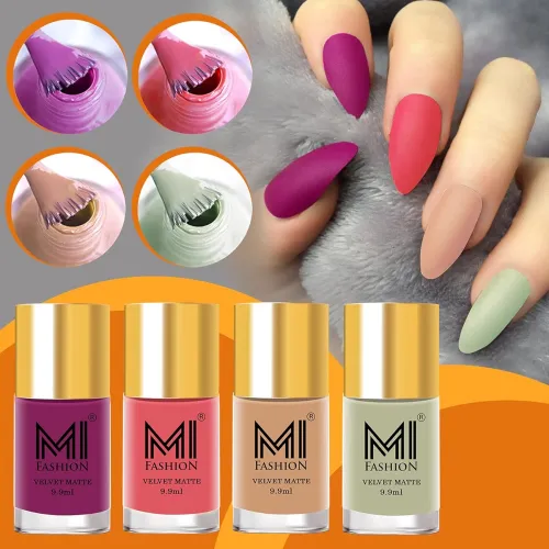 Image of MI FASHION Soft Smooth Unique Matte Finish Nail Polish Combo Sets Of 4 Unique Colors
