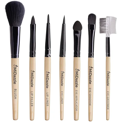 Image of Midazzle Premium Wooden Face & Eye Brush Set of 7 Liquid & Powder Formulation (MIMB1118)
