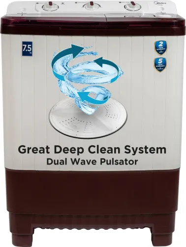 Image of Midea 7.5 kg Semi Automatic Top Load Washing Machine Maroon, White (MWMSA075PPG(MW) .