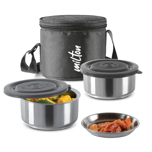 Image of MILTON Ambition 2 Stainless Steel Tiffin 2 Containers 300ml Each with Jacket