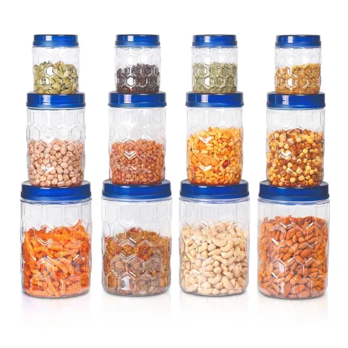 Image of MILTON Hexa Plastic Pet Storage Jar Set, 270ml, 665ml, 1.24L Set of 12