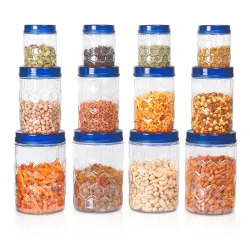MILTON Hexa Plastic Pet Storage Jar Set, 270ml, 665ml, 1.24L Set of 12
