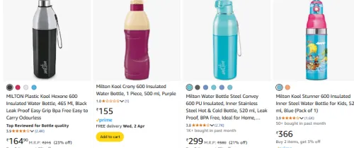Image of MILTON Insulated Water Bottle Starting at ₹164 