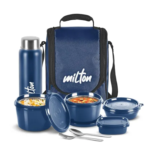 Image of MILTON Pro Lunch Box with Steel Cutlery, 3 Microwave Safe Inner Steel Containers