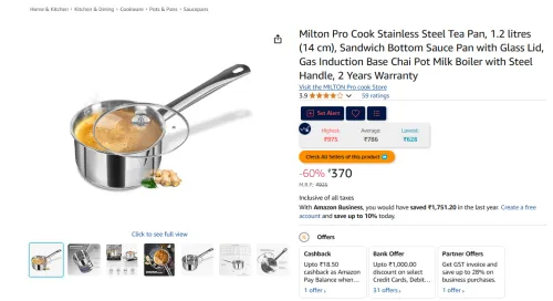 Image of Milton Pro Cook Stainless Steel Tea Pan