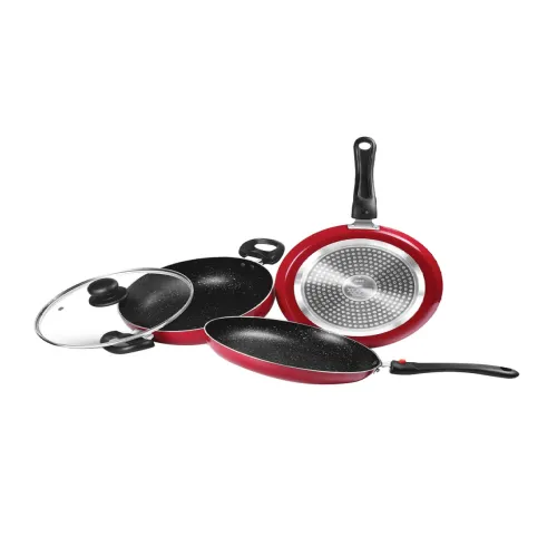 Image of Milton Set Of 3 Maroon Pro Cook Induction Kitchen Jewel FryPan + 1.6 L Kadhai 2.5 L + Tawa