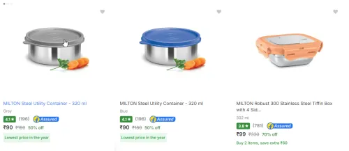 Image of MILTON Steel Tiffin Box Starting From ₹90