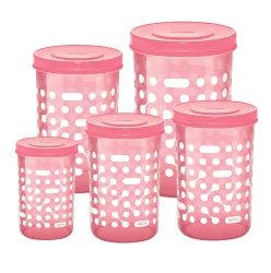 MILTON Storex Set of 5 Plastic Storage Jars & Containers (500ml, 750ml,1L, 1.5L & 2L) Pink.