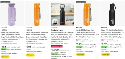 Image of MILTON Stainless Steel Water Bottle Minimum 50% Discount
