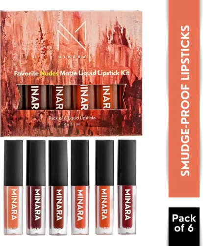 Image of MINARA Matte Liquid Lipstick Pack of 6 (15ml, Brown Shades)