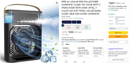 Image of Mini Air Cooler Portable USB Personal Cooler