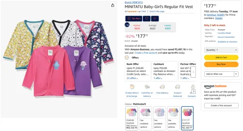 Image of MINITATU Baby Girls Regular Fit Vest