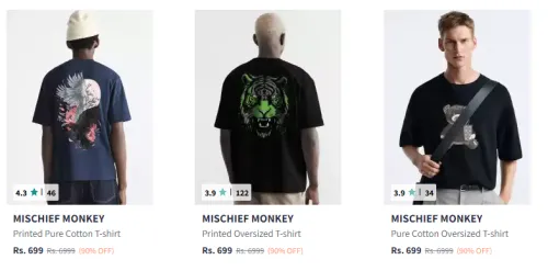Image of MISCHIEF MONKEY Oversized T-shirt starting @ ₹699