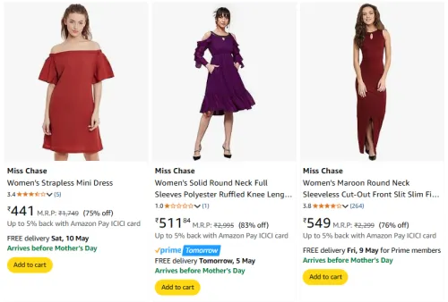 Image of Miss Chase Women's Dresses at minimum 75% Discount