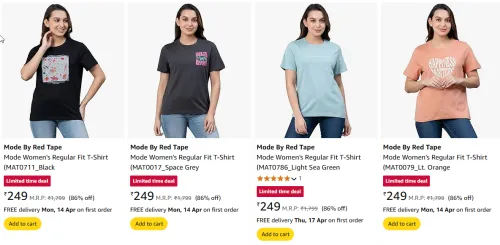 Image of Mode By Red Tape Mode Women's Regular Fit T-Shirt Starting At @₹249