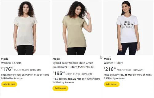 Image of Mode By Red Tape Women Neck T-Shirt Starting Price At ₹176