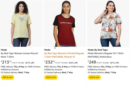 Image of Mode By Red Tape Women Round Neck T-Shirt Starting Price At @ ₹213
