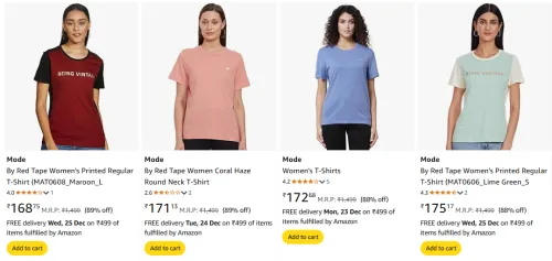 Image of Mode By Red Tape Women's Regular Fit T-Shirt up to 88% Discount
