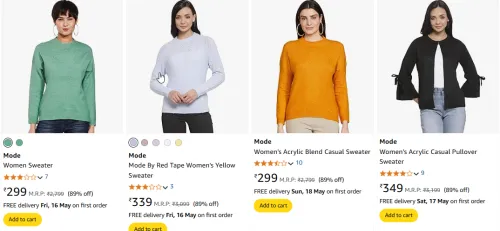 Image of Mode by Red Tape Women's Acrylic Casual Pullover Sweater Minimum 85% Discount