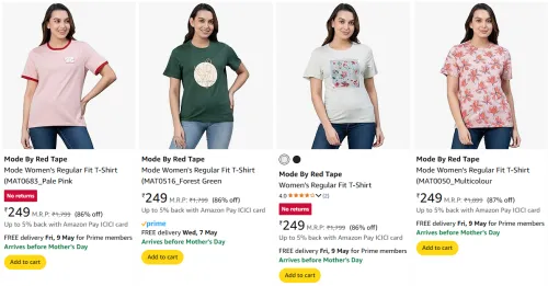 Image of Mode By Red Tape Women's T-shirts at minimum 85% Discount