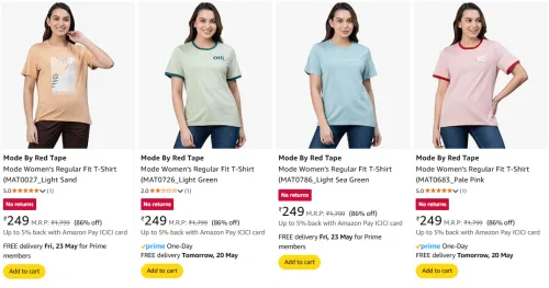 Image of Mode By Red Tape Women's T-shirts at minimum 85% Discount