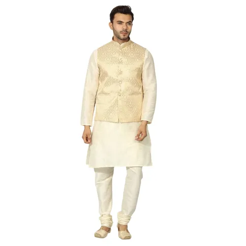Image of Modern Garments Designer Mens Kurta Pyjama Set with Nehru Jacket