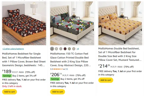 Image of MollisHomes Bedsheets at minimum 70% Discount