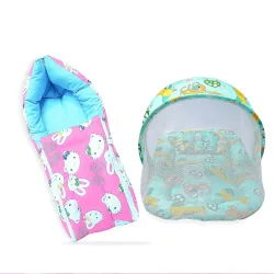 MOM & SON Baby Bedding Set Mattress with Net & Baby Sleeping Bag (0-3 Months)