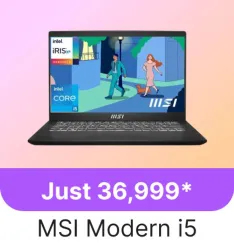 MSI Modern 14 Intel Core i5 Business Laptop @ ₹36999 on Flipkart GOAT Sale