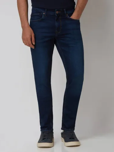 Image of MUFTI Men Skinny Mid Rise Dark Blue Jeans