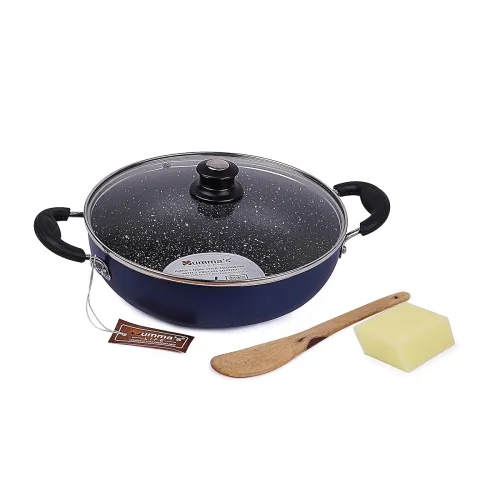Image of Mumma's LIFE Non-Stick Deep Kadai 24cm (with Lid, Blue)
