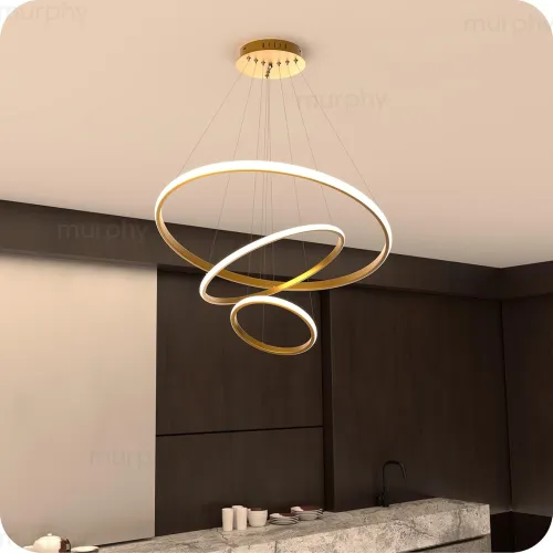 Image of Murphy 3 Ring Modern LED Chandelier Ceiling Lamp | Gold Finish Pendant Light with 3 Color Modes