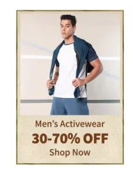 Myntra Mens Activewear Offer : minimum 30% and up to 70% Discount on Branded Mens Activewear