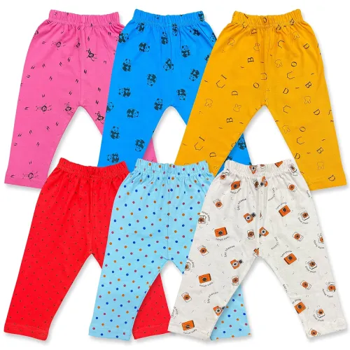 Image of MYO Baby Boy's & Baby Girl's Cotton Regular Fit Pyjama Pants Pack of 6 for 6 Months - 9 Months Baby Firozi - Mustrad- Re