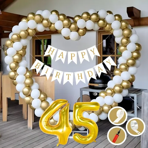 Image of Mystic Toy Store 45th Birthday Decoration Items for Golden and White Theme Combination for Boys Girls | 50 Pcs Gold Whit