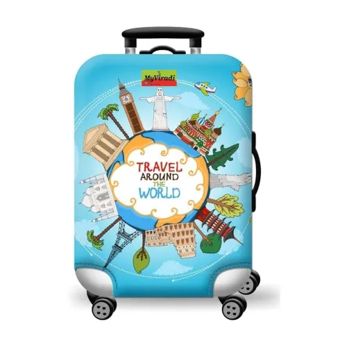 Image of MyViradi Trolley Printed Cover Luggage Bag Polyester | Trolley Bags Anti-Scratch Blue (Blue, 56 CM)