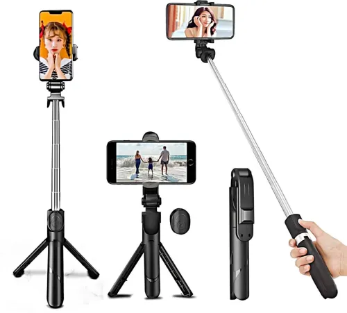 Image of NAFA Portable Selfie Stick Tripod with Bluetooth Remote (Black):