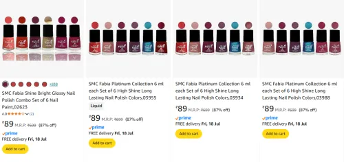 Image of Nail polish pack of 6 starting @ ₹89