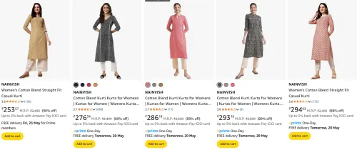 Image of NAINVISH Kurtis at minimum 80% Discount