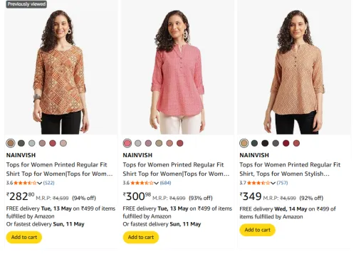 Image of NAINVISH Tops for Women Minimum 90% Discount