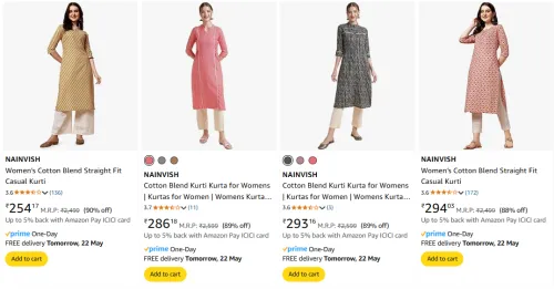 Image of NAINVISH Women's Kurta at minimum 73% Discount