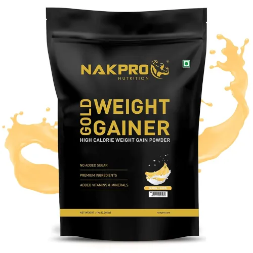 Image of NAKPRO GOLD WEIGHT GAINER | High Carbs & High Calorie | | 1 Kg Banana Flavour (10 Servings).