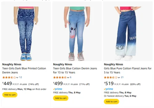 Image of Naughty Ninos Girls Jeans at Minimum 60% Discount