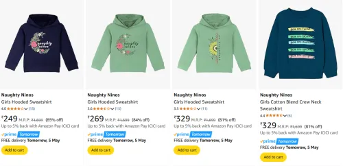 Image of Naughty Ninos Girls Sweatshirts at minimum 70% Discount