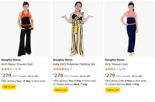 Image of Naughty Ninos Girls Trouser Set at Minimum 70% Discount